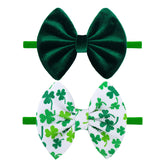 ONENINEDREAM velvet shamrock bow headband for newborn photos.