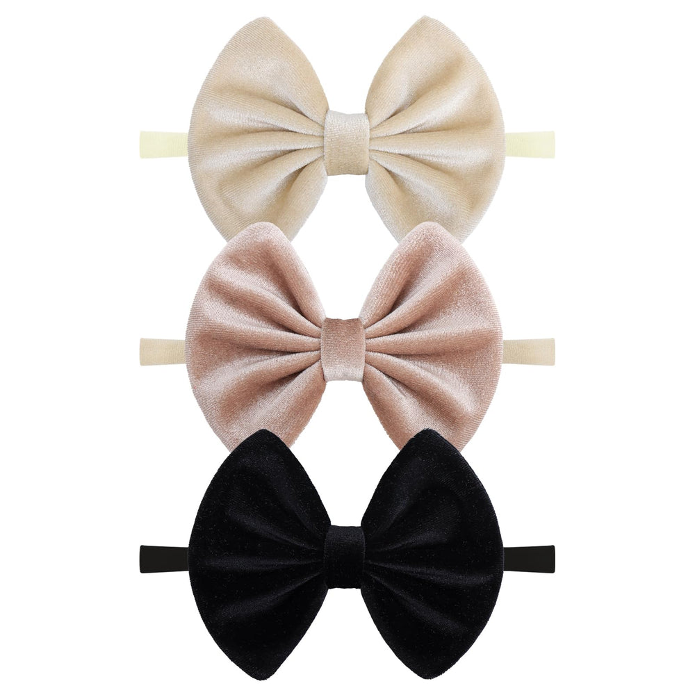 ONENINEDREAM velvet baby bows headband beige for gentle stretch and all day comfort