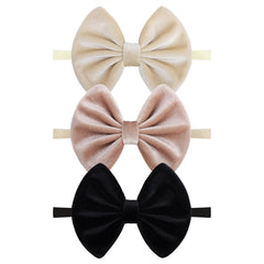 ONENINEDREAM velvet baby bows headband beige for gentle stretch and all day comfort