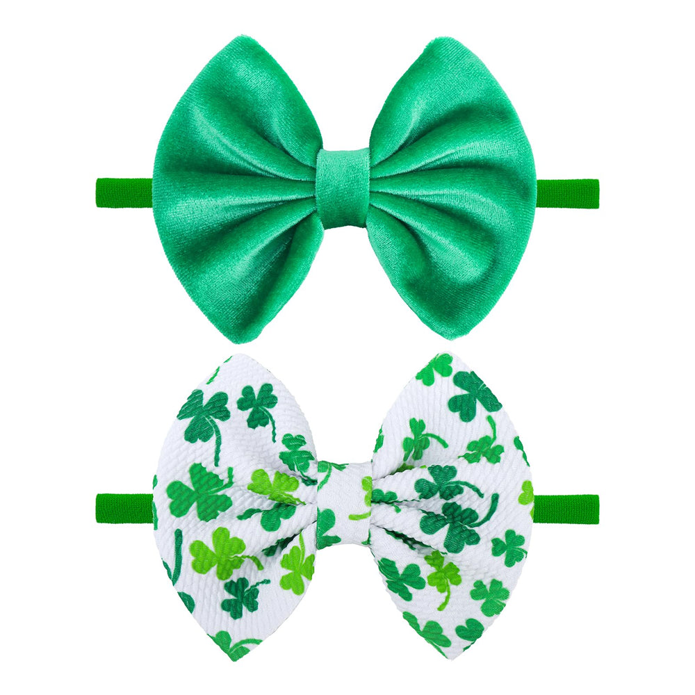 ONENINEDREAM velvet baby headbands with green shamrock bow, perfect for newborn photos.