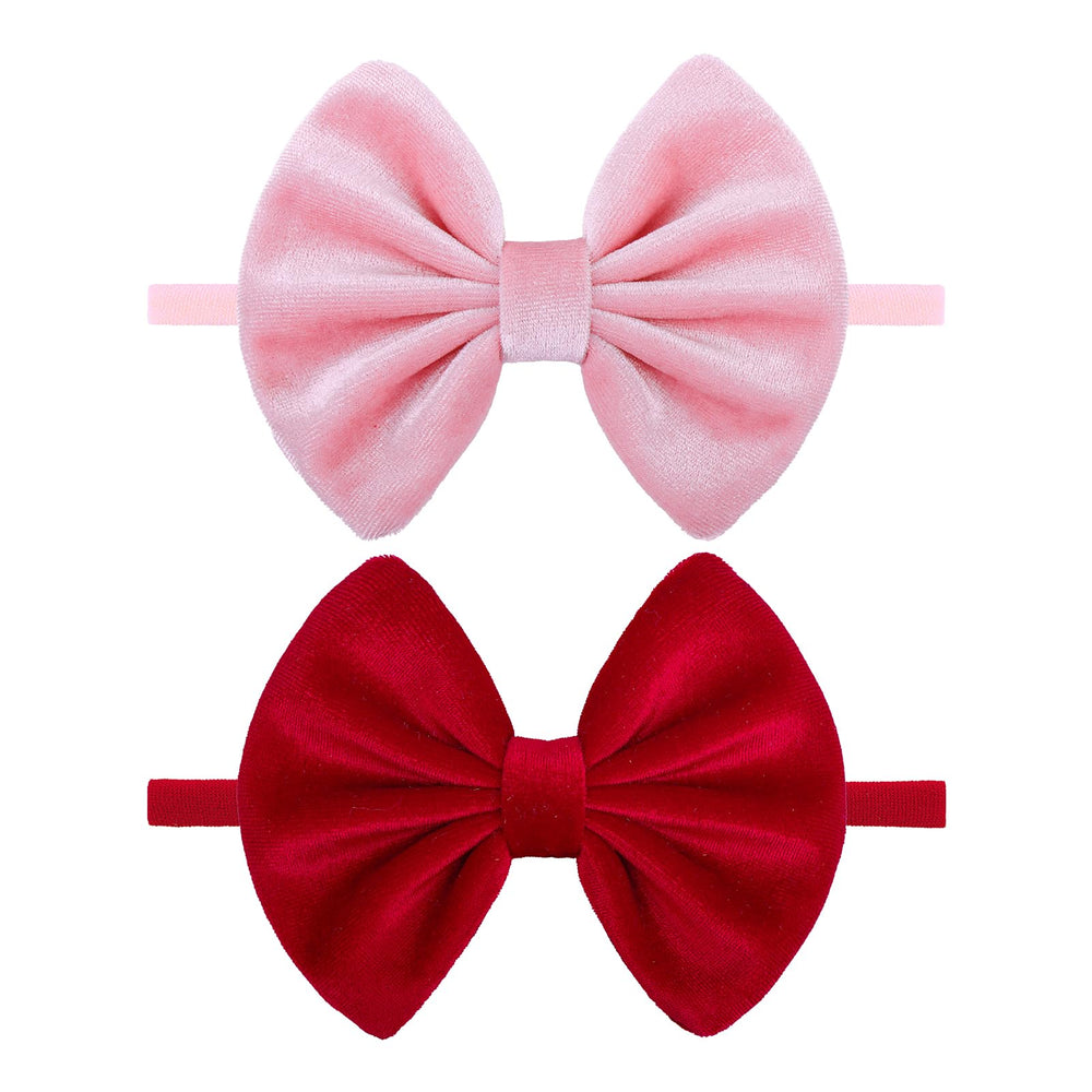 ONENINEDREAM velvet bows red on stretchy headband for comfortable newborn styling.