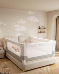 Oneya Baby 3-piece queen bed rails setup shows nail-free installation for safe setup