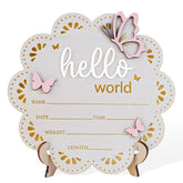 ONNIBE baby announcement sign butterfly Hello World design ideal for newborn photo props