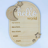 ONNIBE wooden baby announcement sign with Hello World motif for newborn photo shoots.
