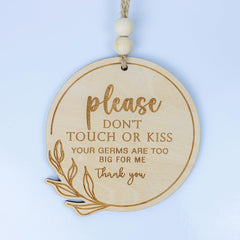 ONNIBE wooden sign no-touch-kiss nursery rainbow decor signals gentle boundaries.