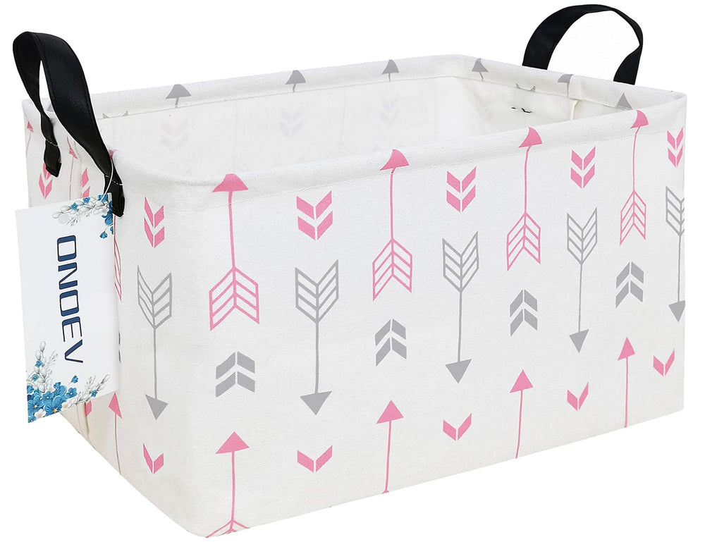 ONOEV rectangular folding laundry basket in pink arrow, ideal for sorting laundry and tidying spaces.