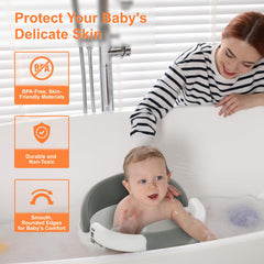 ONTHEWEI baby bath seat pink suction cups close-up demonstrates secure adhesion on smooth surfaces.