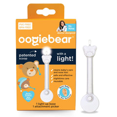 oogiebear Brite base with light on helps nighttime nose cleaning.