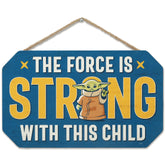 Open Road Brands Baby Yoda hanging wood sign for wall display, ideal nursery decor.