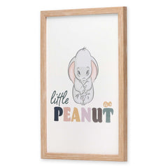Open Road Brands Disney Dumbo wall art with baby Dumbo and peanut motif in a light frame.