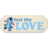Open Road Brands Disney Lilo and Stitch Feel the Love sign front, bright kids’ room wall décor