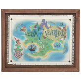 Open Road Brands Peter Pan Neverland map framed wall art adds whimsical charm.