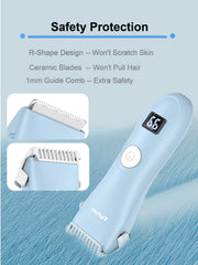 OPENBEAUTY baby hair clippers blue detachable blades close-up for easy cleaning