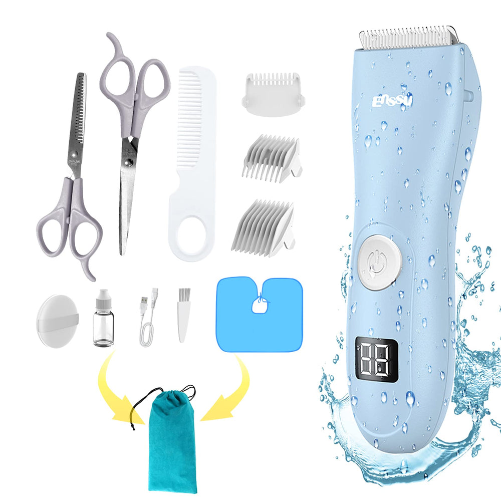 OPENBEAUTY baby hair clippers blue front view for gentle kid-friendly trims