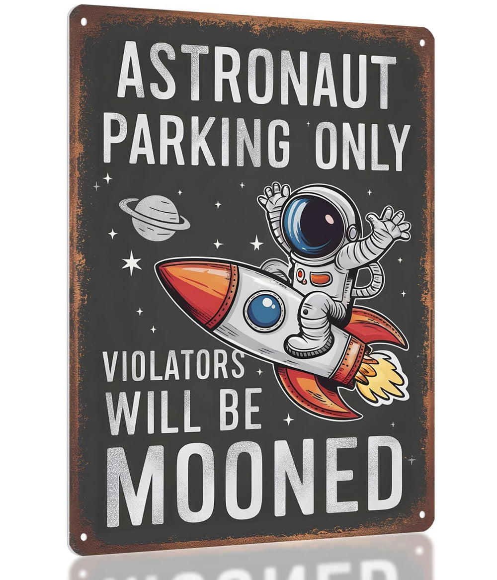 Opix Design Astronaut Parking Sign front view—playful space decor for boys' rooms
