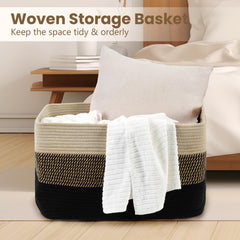 Optish 75L blanket basket filled with blankets shows generous capacity for organization.