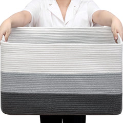 Optish 95L Blanket Basket full of blankets for organized living room