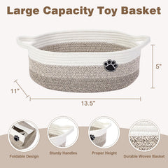 Optish dog toy basket side view highlighting durable woven rope and sturdy structure.