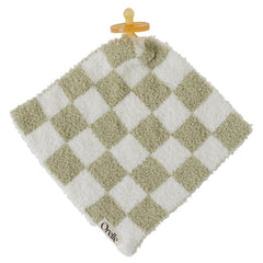 Orelle checkered lovey sage front view, cozy comfort for nap-time and cuddles