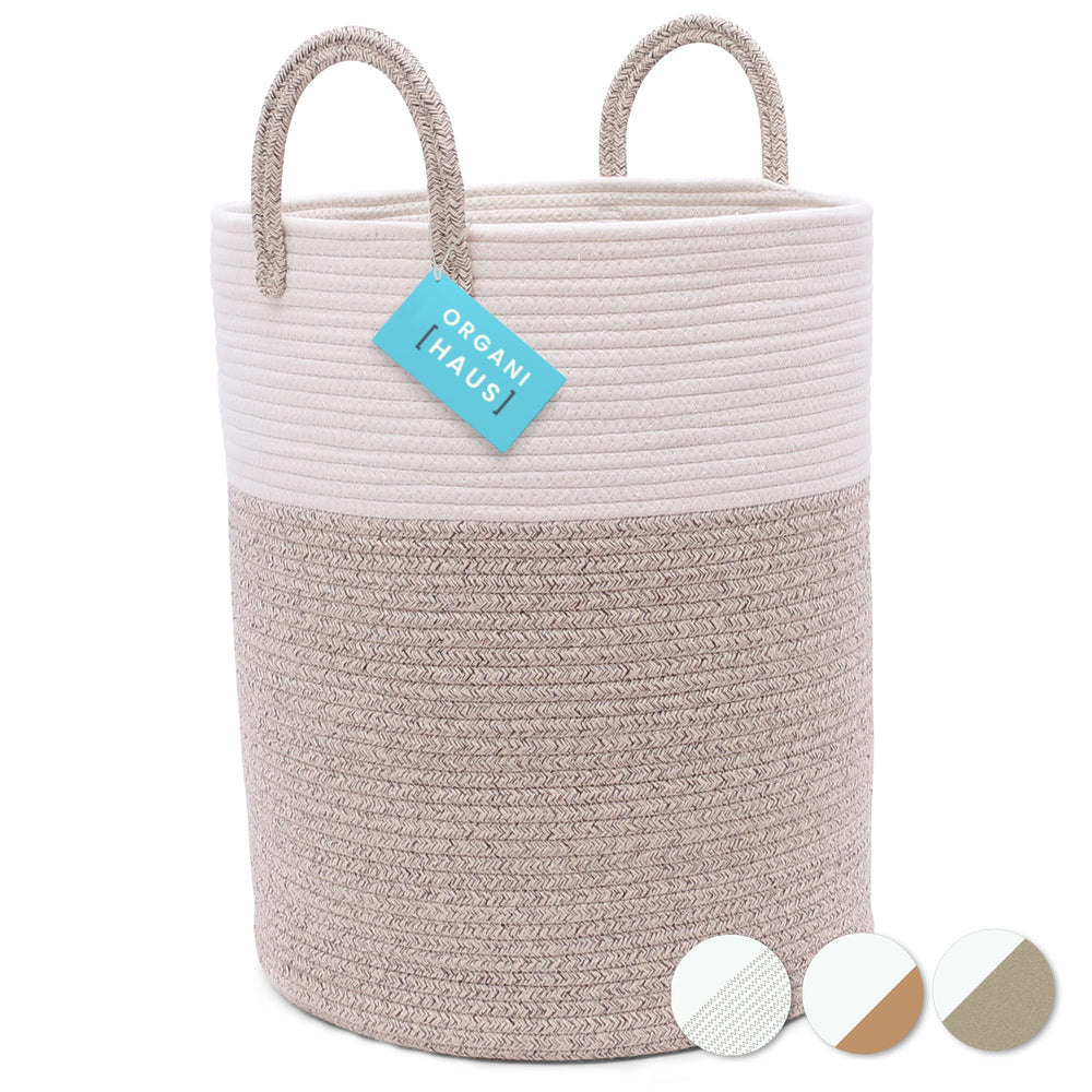 OrganiHaus large brown woven laundry basket front view; sturdy for daily laundry