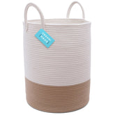 OrganiHaus large woven laundry basket with handles in honey and off-white for organized laundry storage.