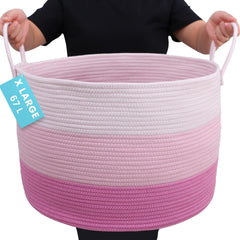 OrganiHaus large woven storage basket for blankets keeps living room tidy with a warm texture.