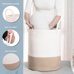 OrganiHaus tall standup laundry bin reveals strong frame and soft weave.