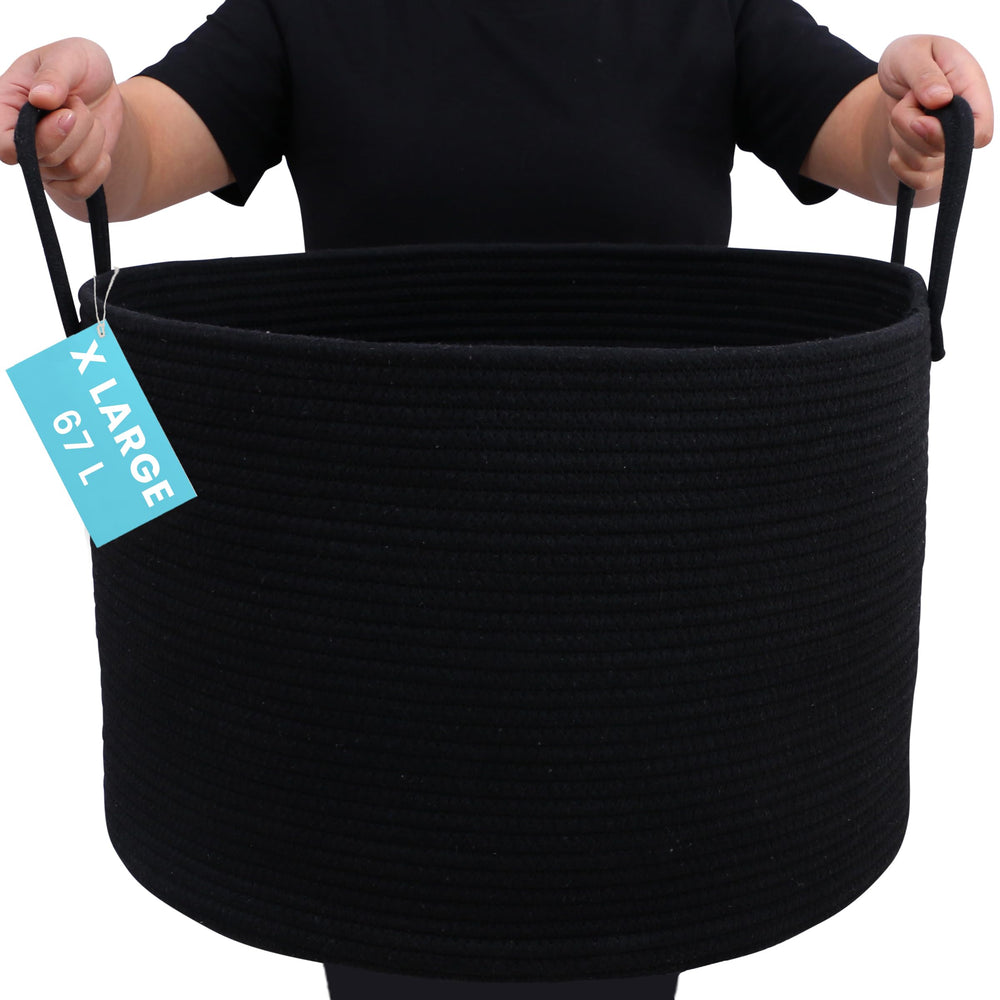 OrganiHaus large woven basket filled with blankets for cozy living room organization