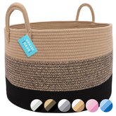 OrganiHaus Large Woven Basket holding blankets for cozy living room storage.