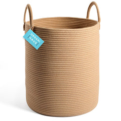 OrganiHaus large woven laundry basket with handles for easy laundry days.