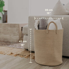 OrganiHaus tall woven basket side view ideal for blankets and toys.