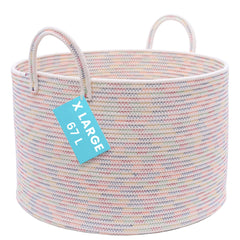 OrganiHaus large woven storage basket shows blankets neatly stored for cozy living spaces.