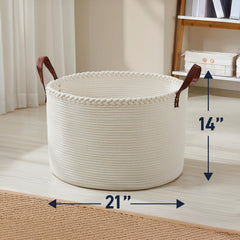 Organizix XL basket cream side view with leather handles for easy transport.