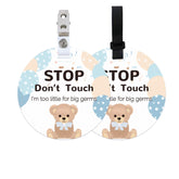 ORIGACH bear no-touch sign on car seat; polite reminder to respect baby space and avoid touching.