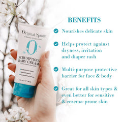Original Sprout Scrumptious Baby Cream texture shot shows lightweight hydration for face and body.