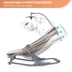Orzbow baby bouncer showing adjustable angles 30, 40, 50 degrees for comfort