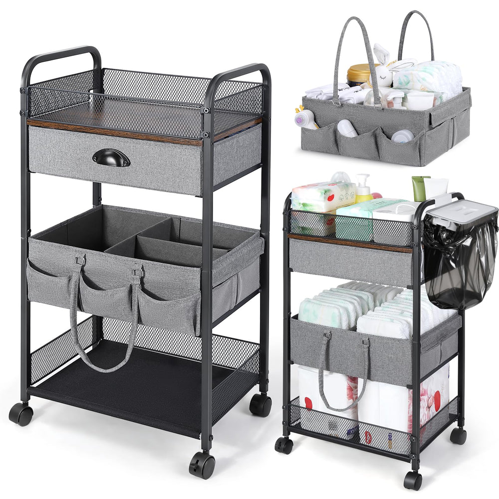 Orzbow Baby Caddy Cart top tier mesh keeps essentials within reach for quick changes.