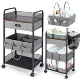 Orzbow Baby Caddy Cart top tier mesh keeps essentials within reach for quick changes.