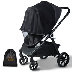 Orzbow baby mosquito net draped over a stroller, providing breathable insect protection.