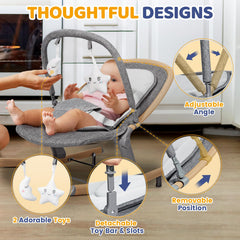 Orzbow baby rocker wood grain detachable play bar shows interactive safe fun.