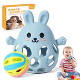 Orzbow baby teething mitten blue close-up shows textured surface for soothing gums during play.