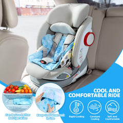 Orzbow cooling pad in car seat showcases universal fit with belt slots for easy installation.
