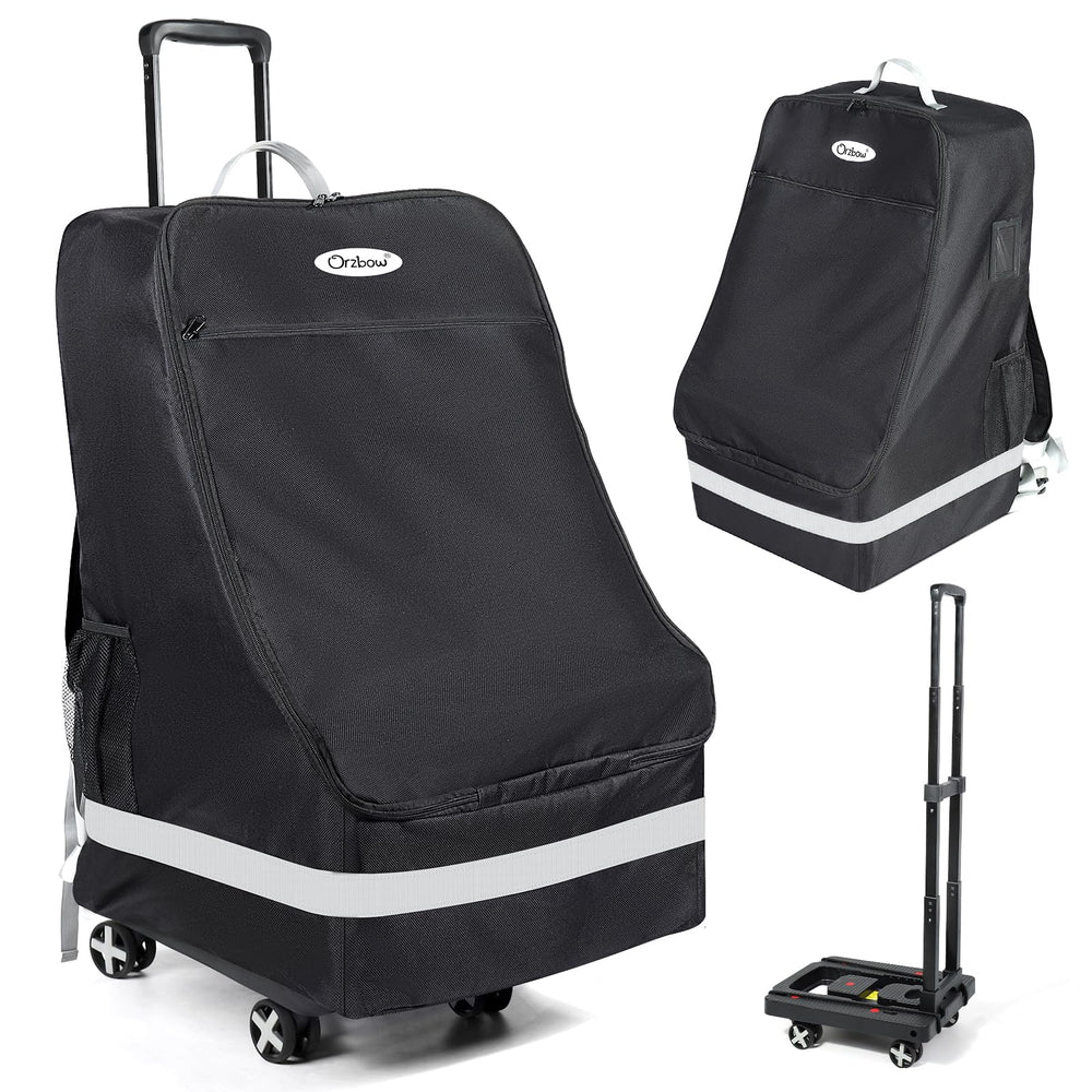 Orzbow car seat travel bag at airport protects the seat during flight and keeps it clean
