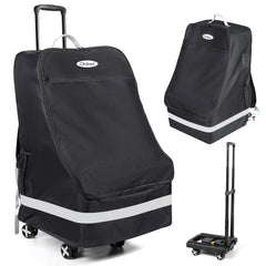 Orzbow car seat travel bag at airport protects the seat during flight and keeps it clean