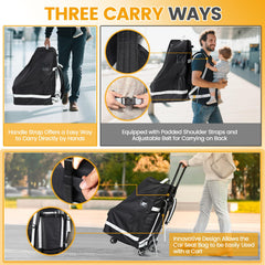 Orzbow car seat travel bag interior with fixed harness supports secure seating during travel.