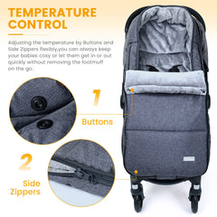 Orzbow Footmuff coral fleece lining provides plush warmth and comfort.