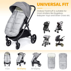 Orzbow footmuff-full-zip-coverage enables easy temperature control and diaper changes.