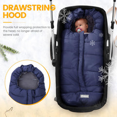 Orzbow footmuff blue fabric shows weatherproof outer layer for outdoors.