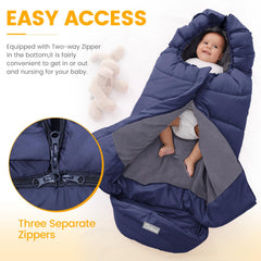Orzbow footmuff blue harness-slots ensure secure, universal compatibility.
