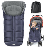 Orzbow footmuff for stroller blue hood shields against wind on cold walks.